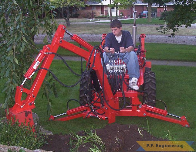 Bill M. of Wayne, IN pictured here built this Micro Hoe (and loader) for his Economy Power King compact tractor. great work Bill! | Economy Power King compact tractor Micro Hoe_2